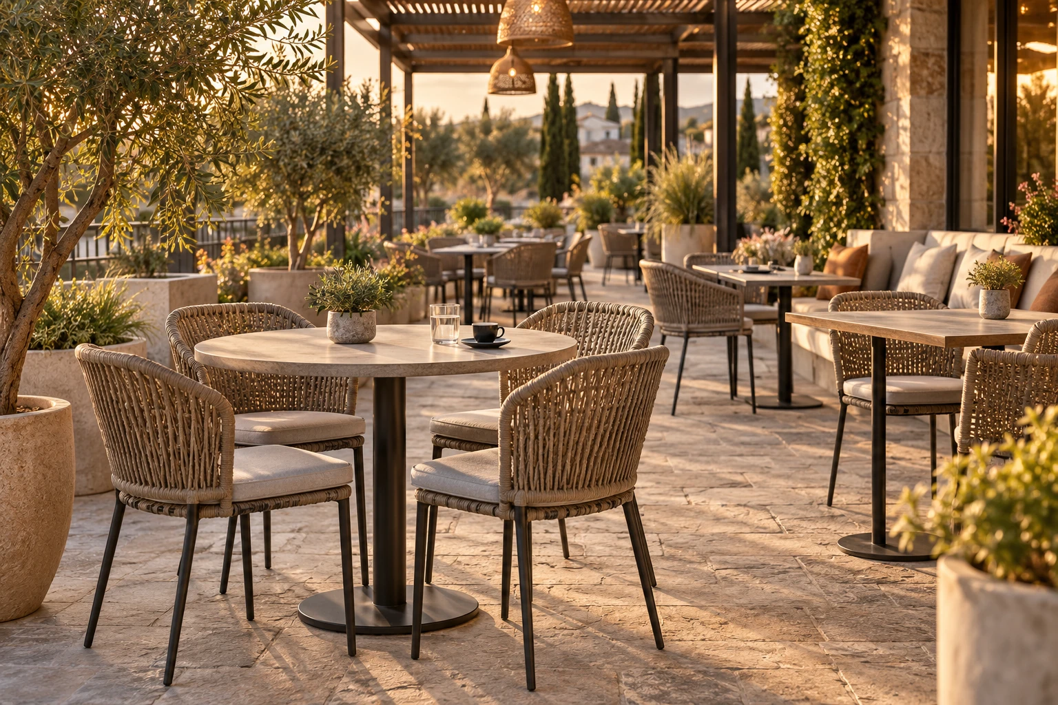 Teras İçin Cafe Masaları: Mevsim, Zemin ve Depolama Planı