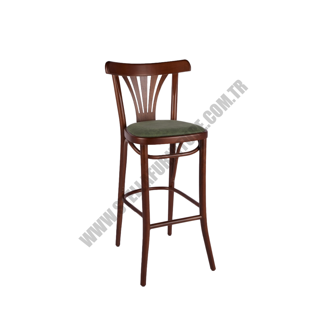 B56 OD DÖŞEMELİ YEŞİL AHŞAP BAR SANDALYESİ