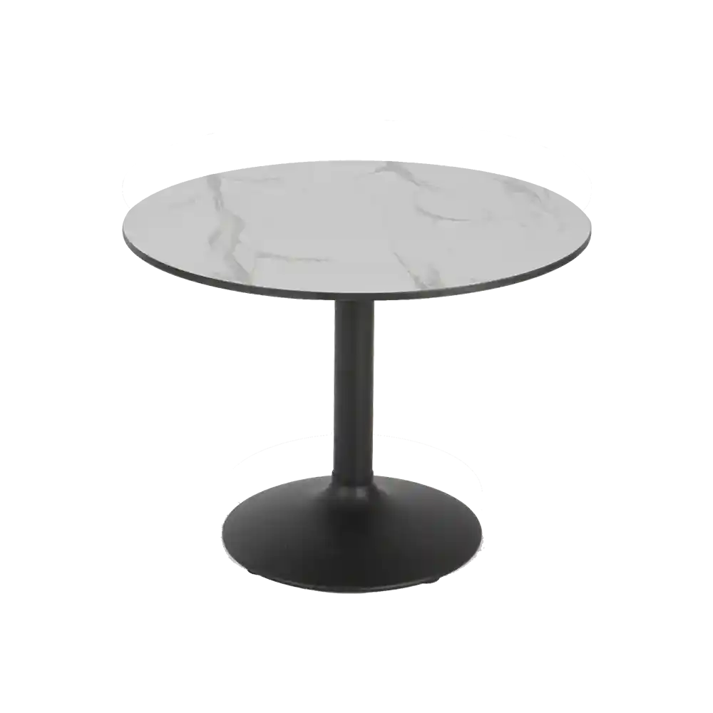 70 cm Çap Yuvarlak Compact Laminat Siyah Metal Ayaklı Cafe Masası
