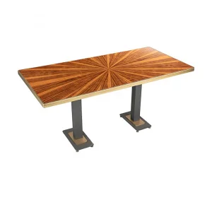 140x80 Ahşap Desenli Gold Çerçeveli İkili Cafe Restoran Masası