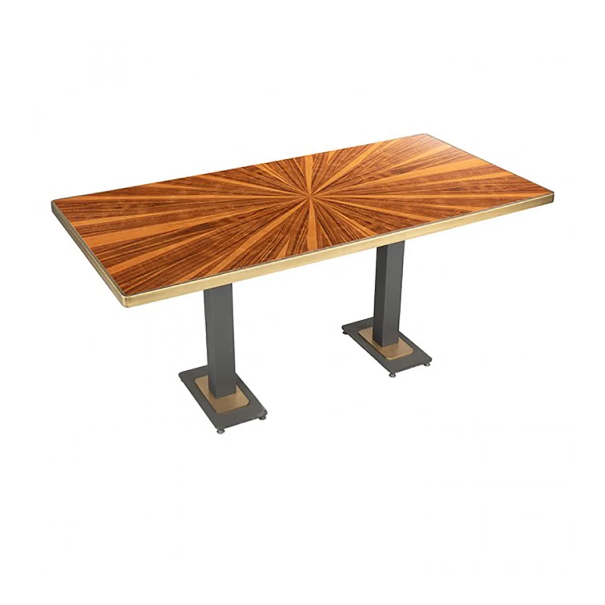 140x80 Ahşap Desenli Gold Çerçeveli İkili Cafe Restoran Masası
