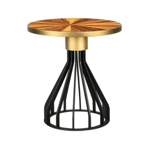 Yuvarlak Cafe Masası  Gold Çerçeveli Ahşap Desenli